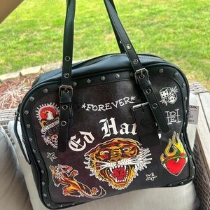 Ed Hardy Large Black Graphic Bag